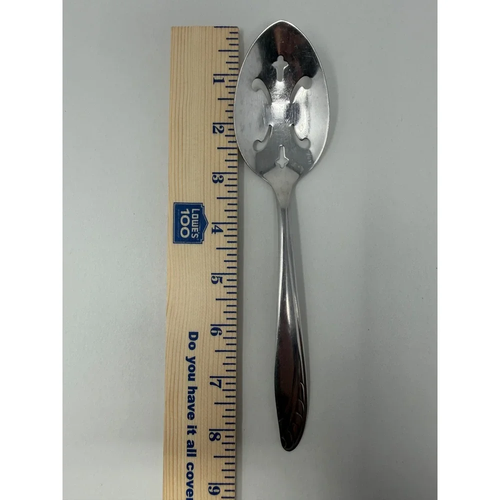 Majesco Stainless Steel Slotted Serving Spoon Decorative Cutout Design 8.25 inch